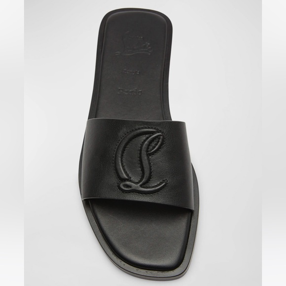 Christian Louboutin Leather Logo Red Sole Slide Sandals 36.5 - Picture 1 of 5